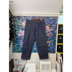 RISK JEANS CO Dark Wash Denim baggy   Jeans orange stitching 38x32